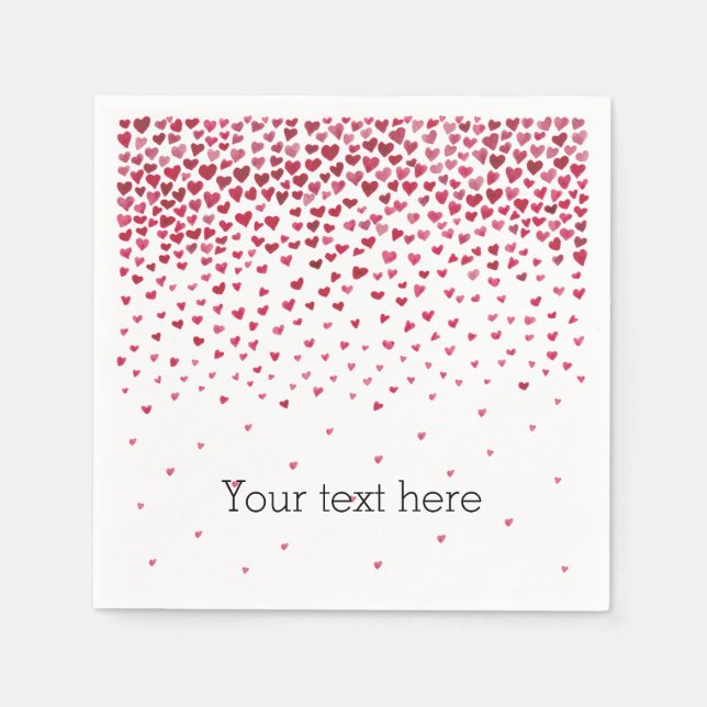 Watercolor Falling Hearts Paper Napkins (Front)