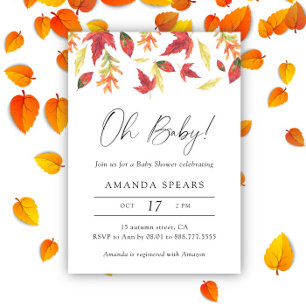 Watercolor falling leaves autumn baby shower invitation