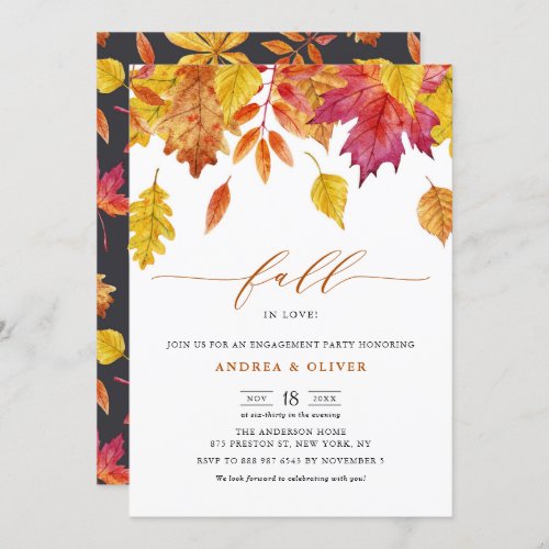 Watercolor Falling Leaves Autumn Engagement Party Invitation