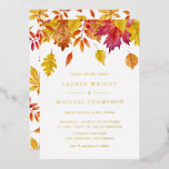 Watercolor Falling Leaves Autumn Wedding Foil Invitation<br><div class="desc">Invite guests with this autumn wedding invitation. It features watercolour falling leaves in autumn shades. Personalize by adding names,  dates,  times and other details. This gold foil wedding invitation is perfect for fall weddings. Matching items are available.</div>