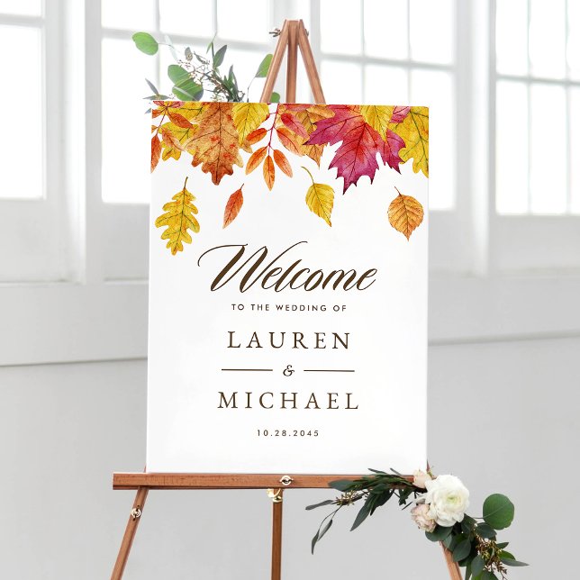 Watercolor Falling Leaves Autumn Wedding Welcome Poster (Creator Uploaded)