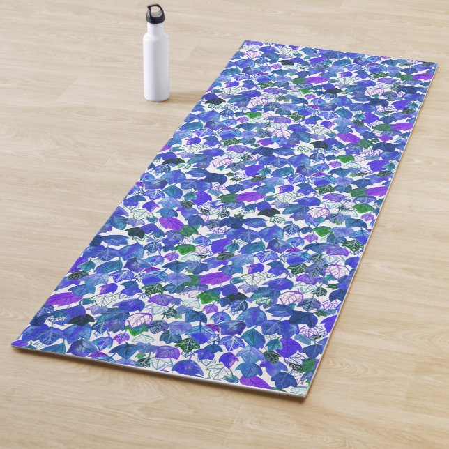 Watercolor Falling Leaves Blue Purple Leaf Pattern Yoga Mat (In Situ)