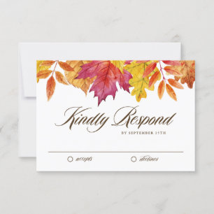 Watercolor Falling Leaves Garland Autumn Wedding RSVP Card