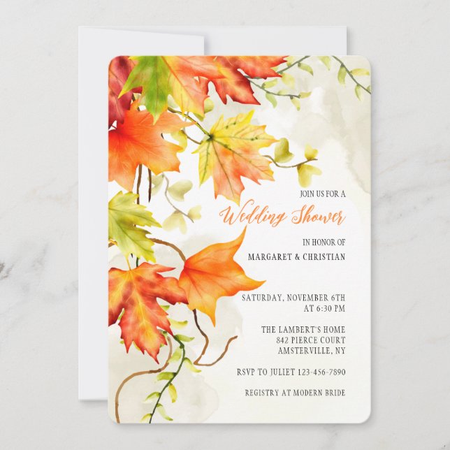 Watercolor Falling Leaves Invitations (Front)