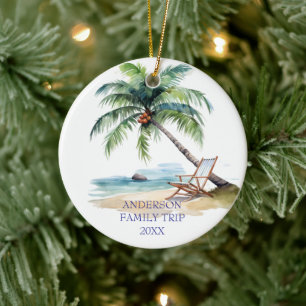Watercolor Family Beach Trip Ceramic Ornament