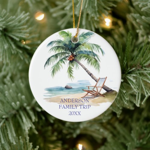 Watercolor Family Beach Trip  Ceramic Ornament