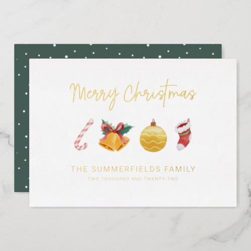 Watercolor Family Christmas Decor Non Photo Gold Foil Holiday Card