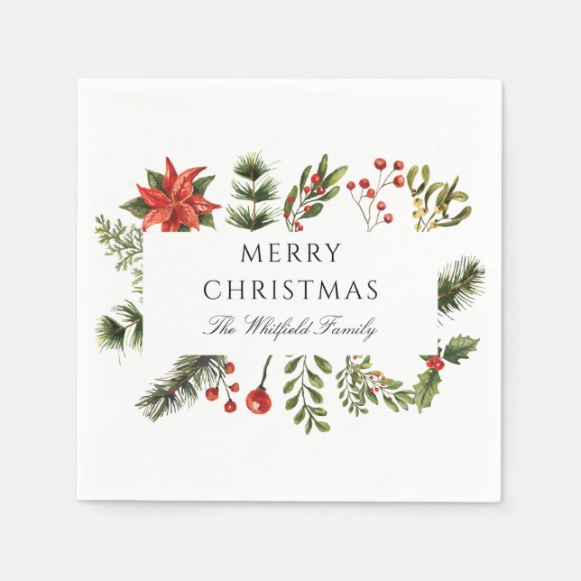 Watercolor Family Christmas Paper Napkins (Front)