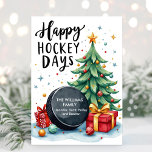 Watercolor Family Name Hockey Christmas Card<br><div class="desc">Cute watercolor hockey Christmas Card with the text Happy Hockey Days and your family name and individual names.</div>