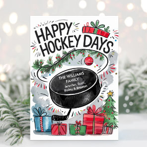 Watercolor Family Name Hockey Christmas Card