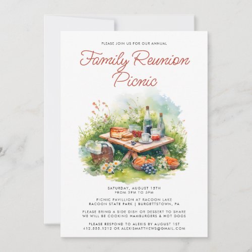Watercolor Family Reunion Picnic Invitation
