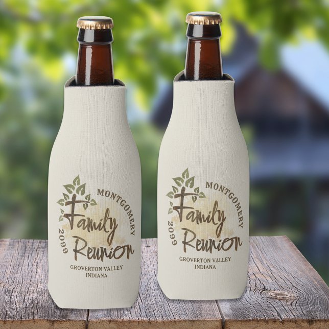 Watercolor Family Reunion Script Tree Name Year Bottle Cooler (Creator Uploaded)