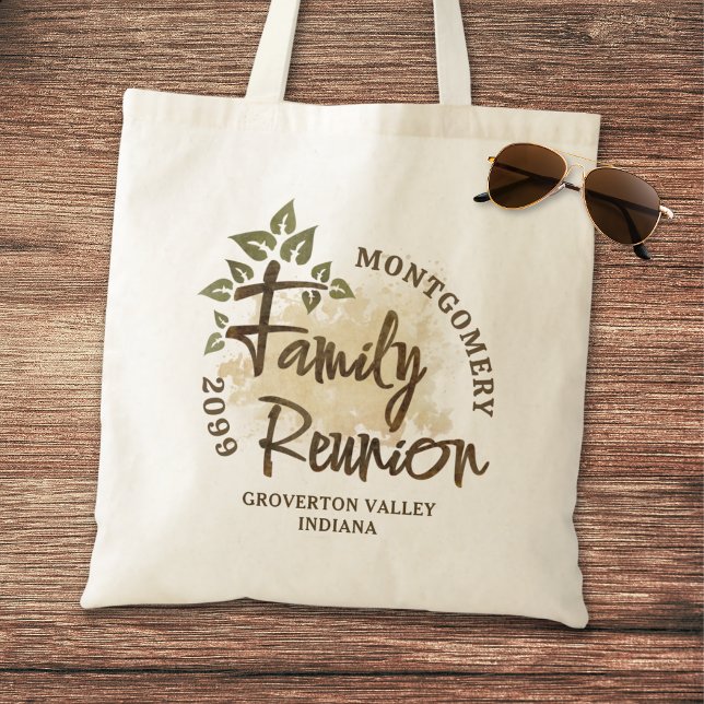 Watercolor Family Reunion Script Tree Name Year Tote Bag (Creator Uploaded)
