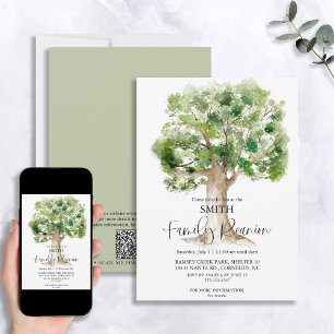 Watercolor Family Tree Family Reunion QR Code Invitation
