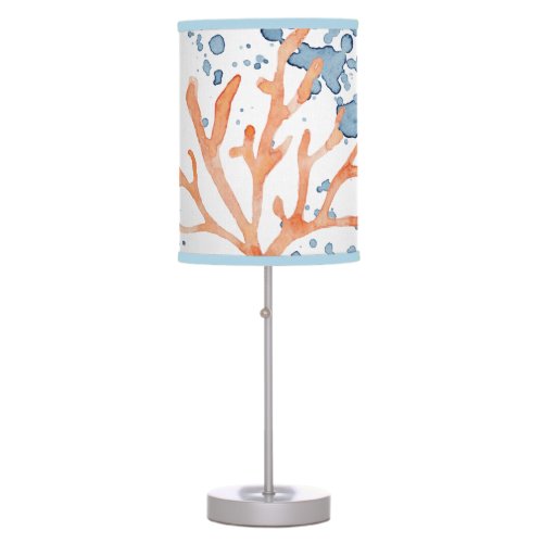 Watercolor fan coral pattern with splashes coastal table lamp