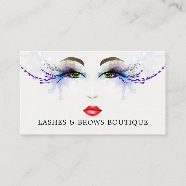 Watercolor Fancy Eyelash Face Professional Business Card (Front)