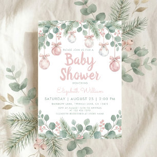 Watercolor fancy floral bow pink baby shower invitation