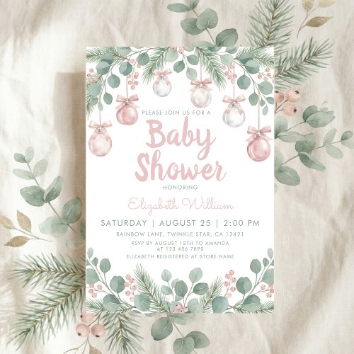 Watercolor fancy floral bow pink baby shower