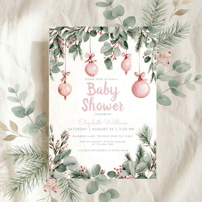 Watercolor fancy floral bow pink baby shower invitation (Creator Uploaded)