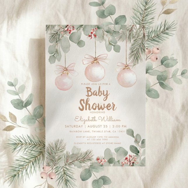 Watercolor fancy floral bow pink baby shower invitation (Creator Uploaded)