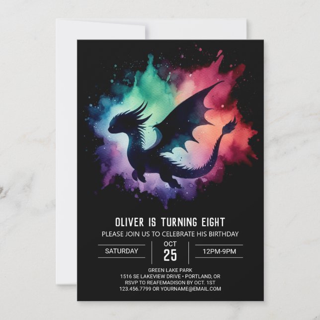 Watercolor Fantastical Dragon Birthday Invitation (Front)