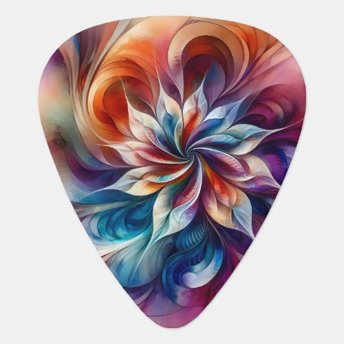 Watercolor Fantasy Abstract Modern Fractal Flower  Guitar Pick