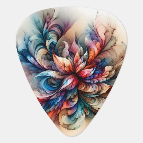 Watercolor Fantasy Abstract Modern Fractal Flower Guitar Pick