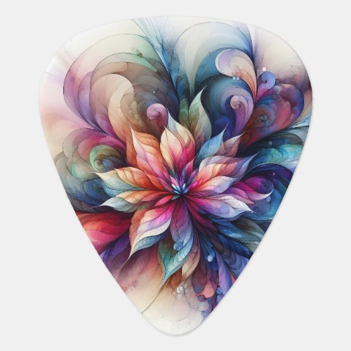 Watercolor Fantasy Abstract Modern Fractal Flower Guitar Pick