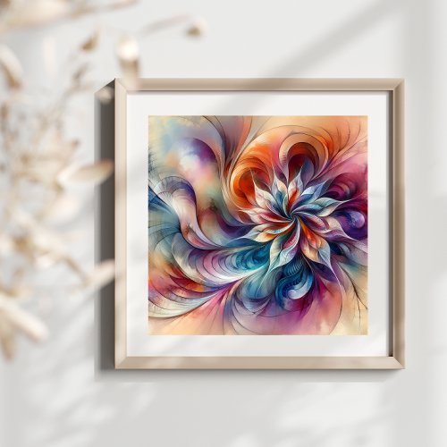 Watercolor Fantasy Abstract Modern Fractal Flower  Photo Print