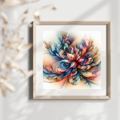 Watercolor Fantasy Abstract Modern Fractal Flower Photo Print