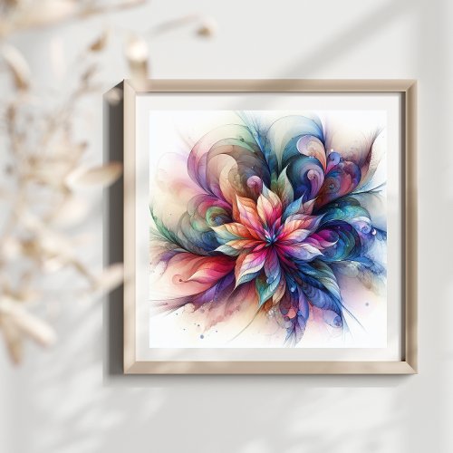 Watercolor Fantasy Abstract Modern Fractal Flower Photo Print