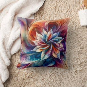 Watercolor Fantasy Abstract Modern Fractal Flower Throw Pillow