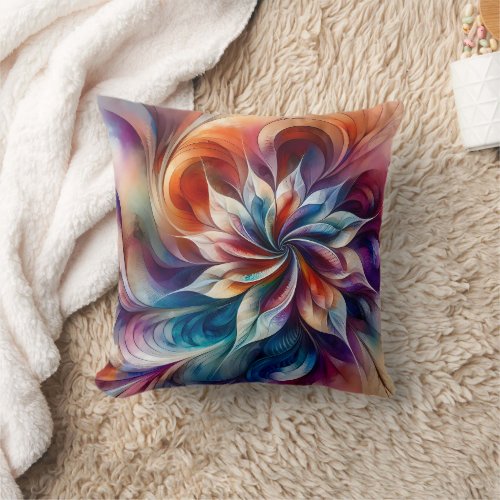 Watercolor Fantasy Abstract Modern Fractal Flower Throw Pillow