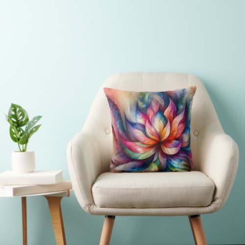 Watercolor Fantasy Abstract Modern Fractal Flower  Throw Pillow