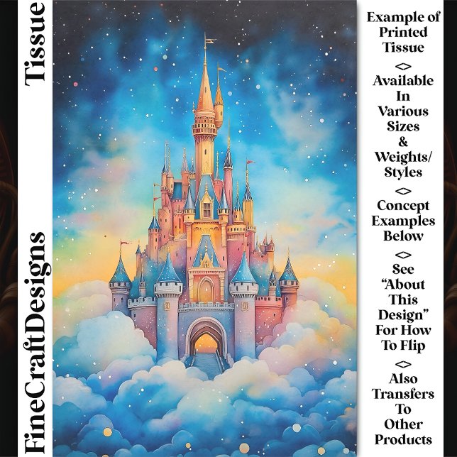 Watercolor Fantasy Castle In Clouds CJ9 Decoupage Tissue Paper (Creator Uploaded)