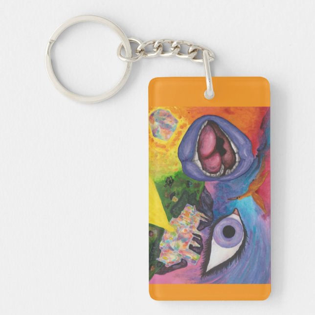 Watercolor Fantasy Dimensions Woman Opal Surreal Keychain (Front)