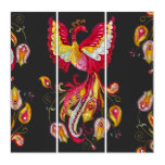 Watercolor Fantasy Firebird Phoenix Feathers Triptych