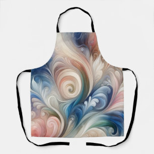 Watercolor Fantasy Floral Pastel Blue & Cream  Apron