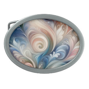 Watercolor Fantasy Floral Pastel Blue & Cream  Belt Buckle
