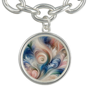Watercolor Fantasy Floral Pastel Blue & Cream Bracelet