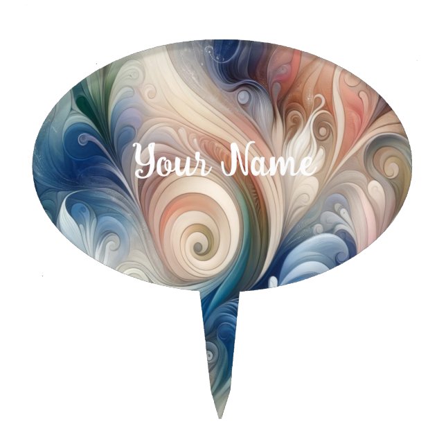 Watercolor Fantasy Floral Pastel Blue & Cream  Cake Topper (Front)