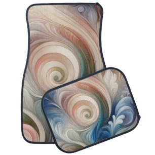 Watercolor Fantasy Floral Pastel Blue & Cream Car Floor Mat