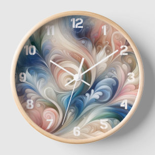 Watercolor Fantasy Floral Pastel Blue & Cream Clock