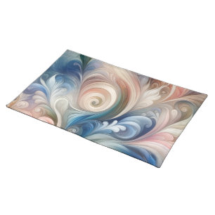 Watercolor Fantasy Floral Pastel Blue & Cream Cloth Placemat