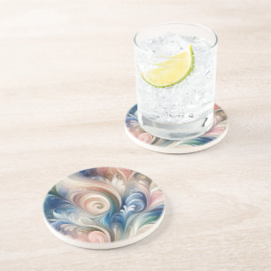 Watercolor Fantasy Floral Pastel Blue & Cream Coaster