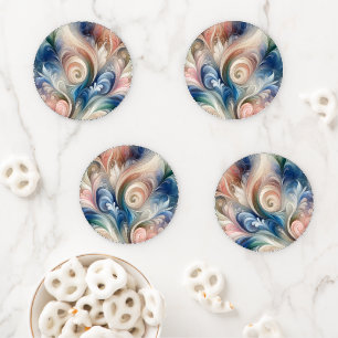 Watercolor Fantasy Floral Pastel Blue & Cream  Coaster Set