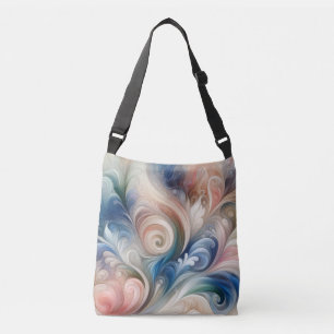 Watercolor Fantasy Floral Pastel Blue & Cream Crossbody Bag