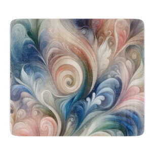 Watercolor Fantasy Floral Pastel Blue & Cream Cutting Board