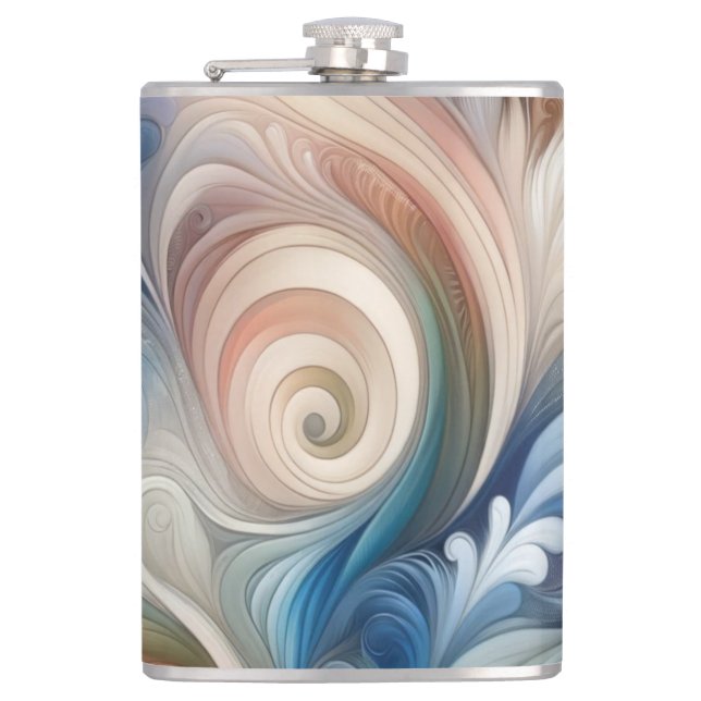 Watercolor Fantasy Floral Pastel Blue & Cream  Flask (Front)