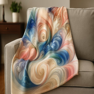 Watercolor Fantasy Floral Pastel Blue & Cream Fleece Blanket